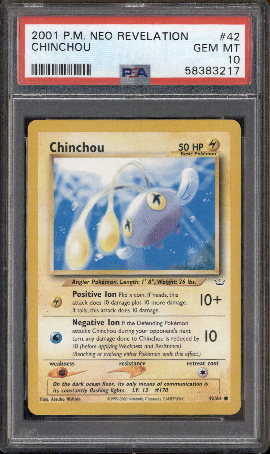 2001 Pokemon Neo Revelation #42 Chinchou PSA 10 – Burbank Cards