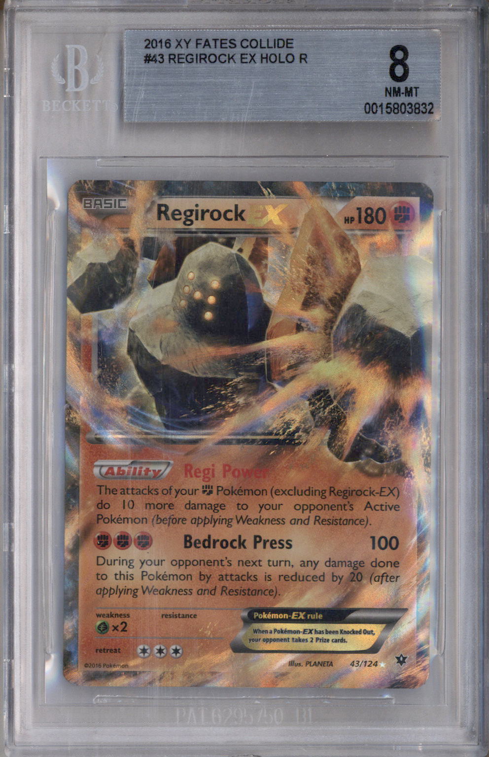 2016 Pokemon XY Fates Collide #43 Regirock EX Holo R BGS 8