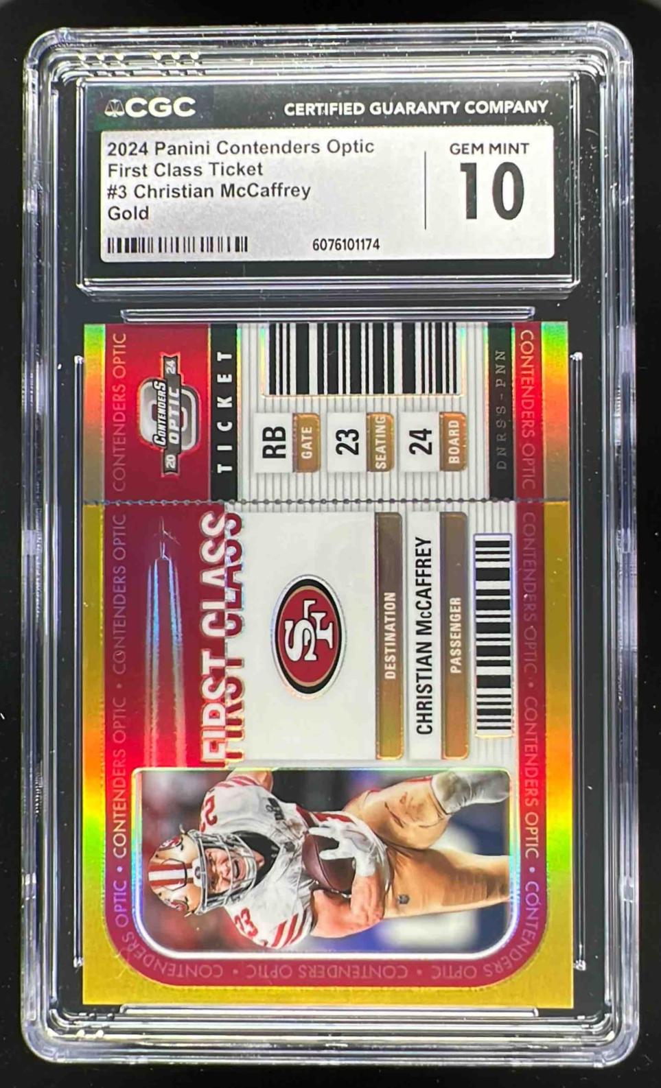 2024 Contenders Optic First Class Ticket Gold Christian McCaffrey