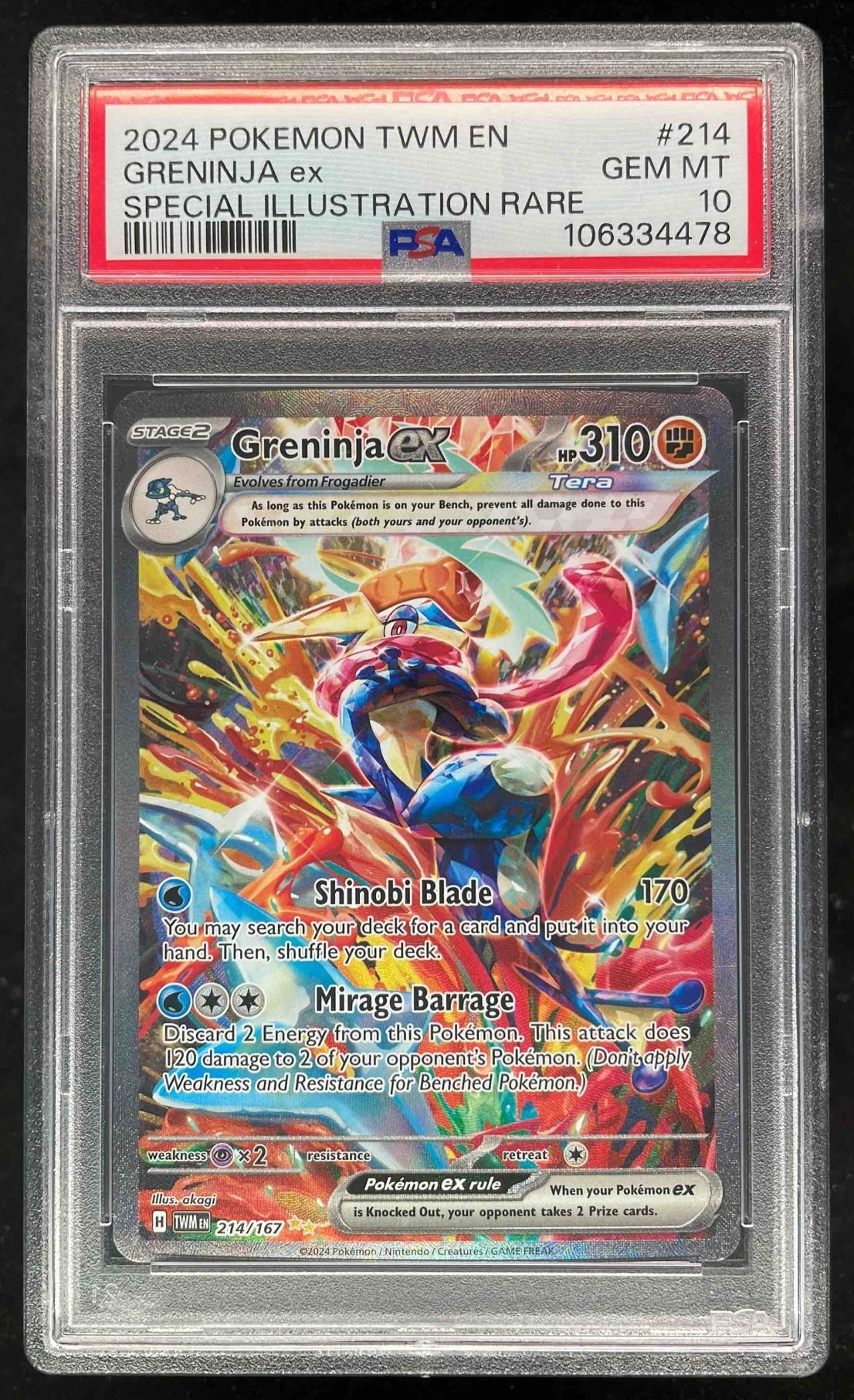 2024 Pokemon Twilight Masquerade #214/167 Greninja ex PSA 10