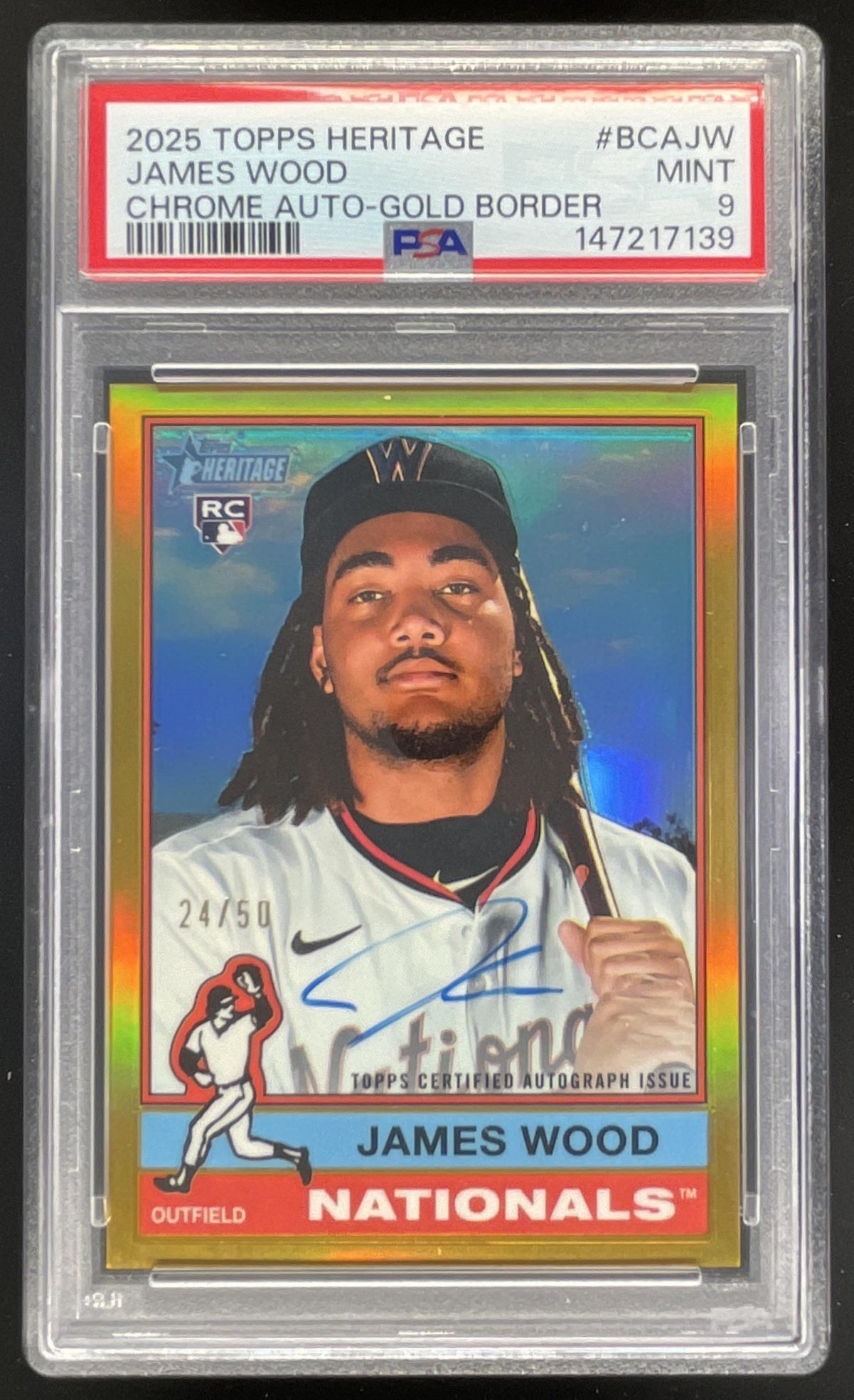 2025 Topps Heritage Chrome Gold #BCA-JW James Wood Auto /50 PSA 9