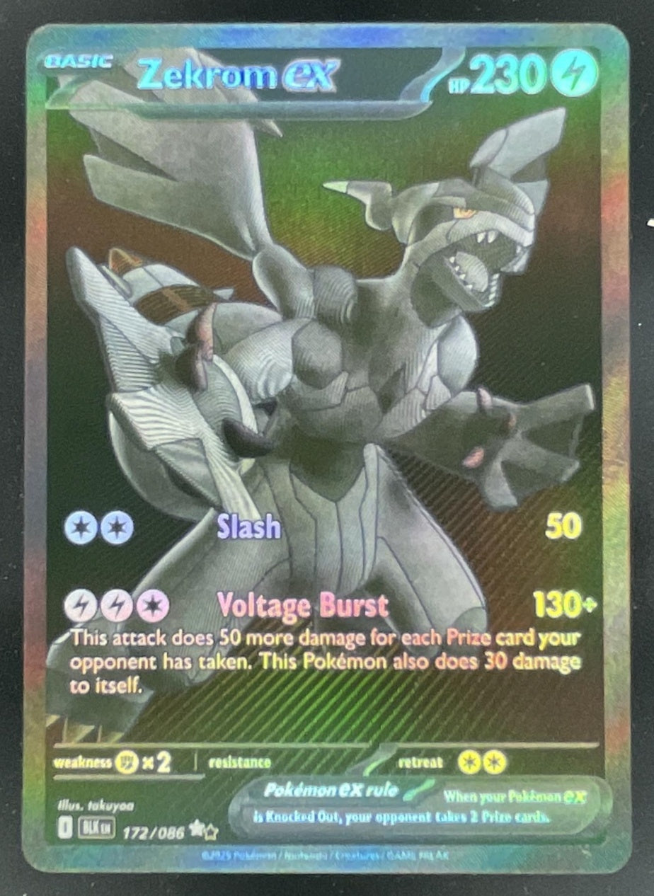 2025 Pokemon Black Bolt #172/086 Zekrom ex Black and White Rare