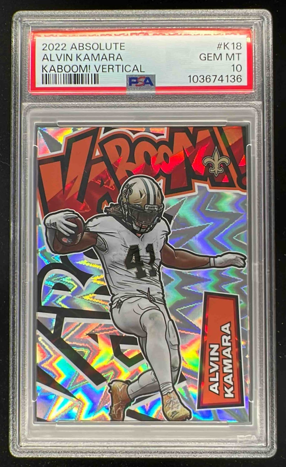 2022 Panini Absolute Kaboom Vertical SSP #K18 Alvin Kamara PSA 10
