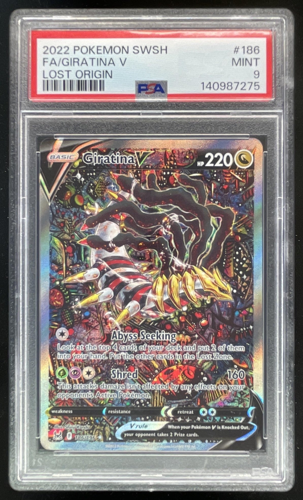 2022 Pokemon Sword & Shield Lost Origin #186/196 Giratina V PSA 9