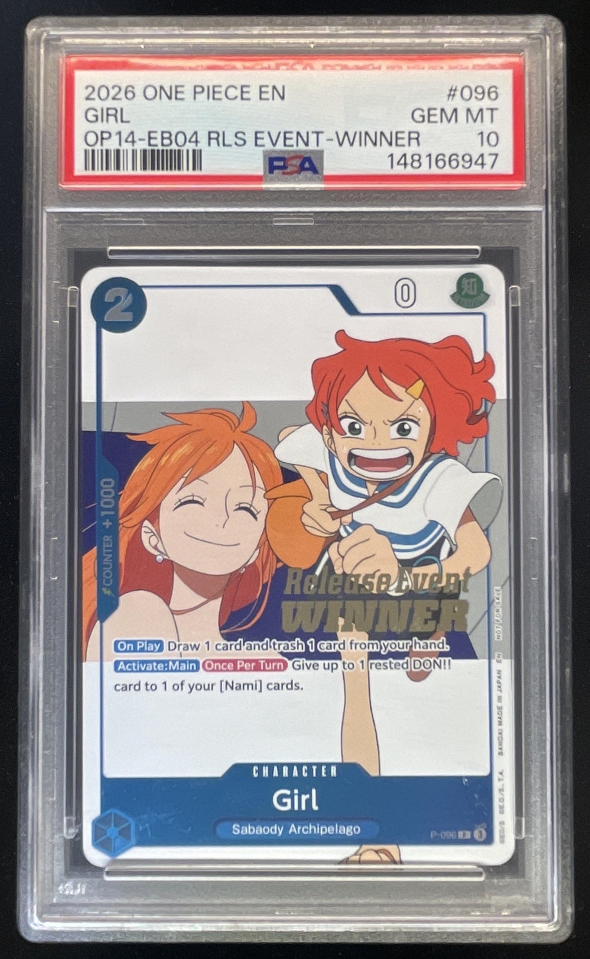 2026 One Piece EN OP14 EB04 Release Event Winner #096 Girl PSA 10