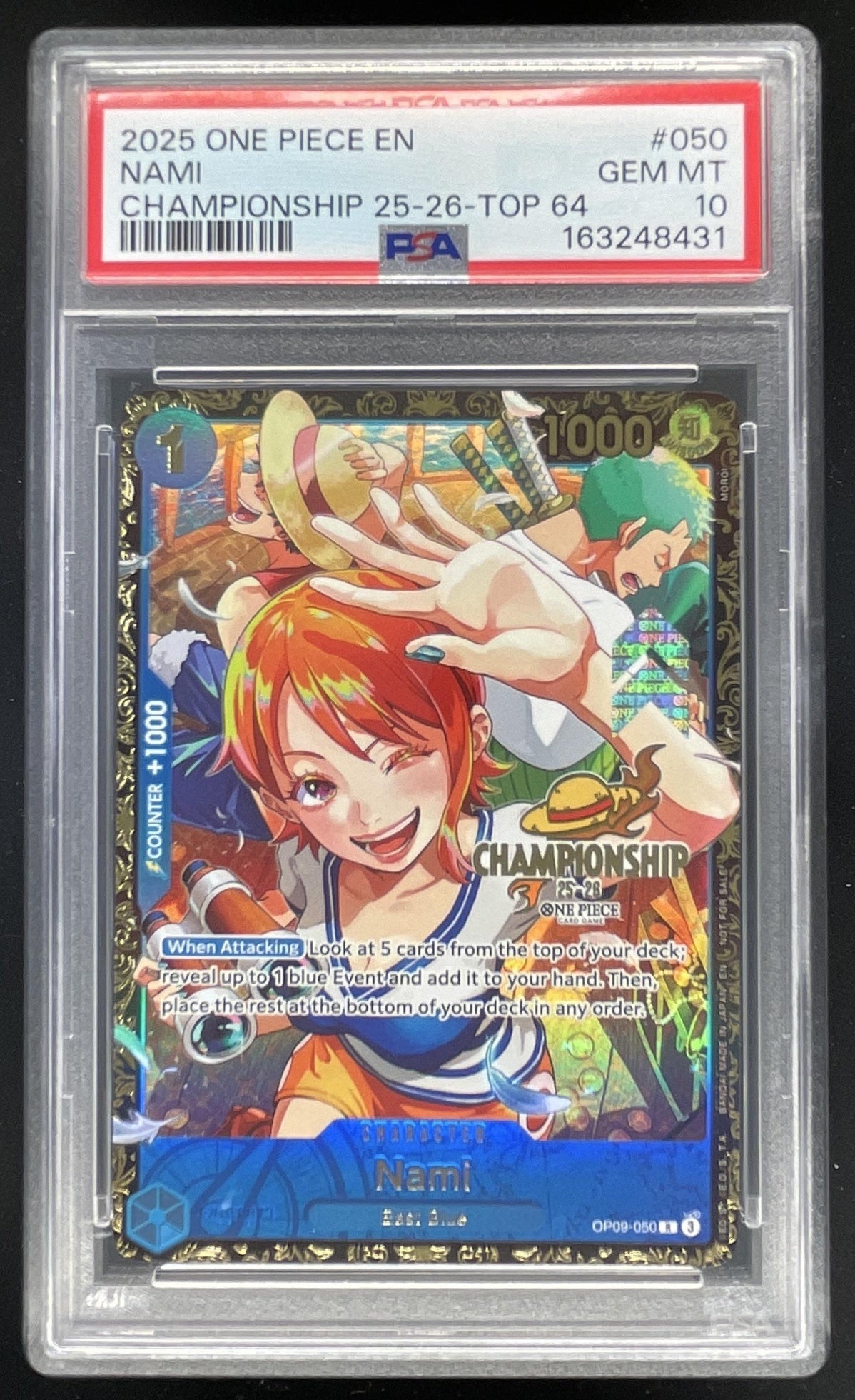 2025 One Piece EN Championship 25-26 Top 64 #050 Nami PSA 10