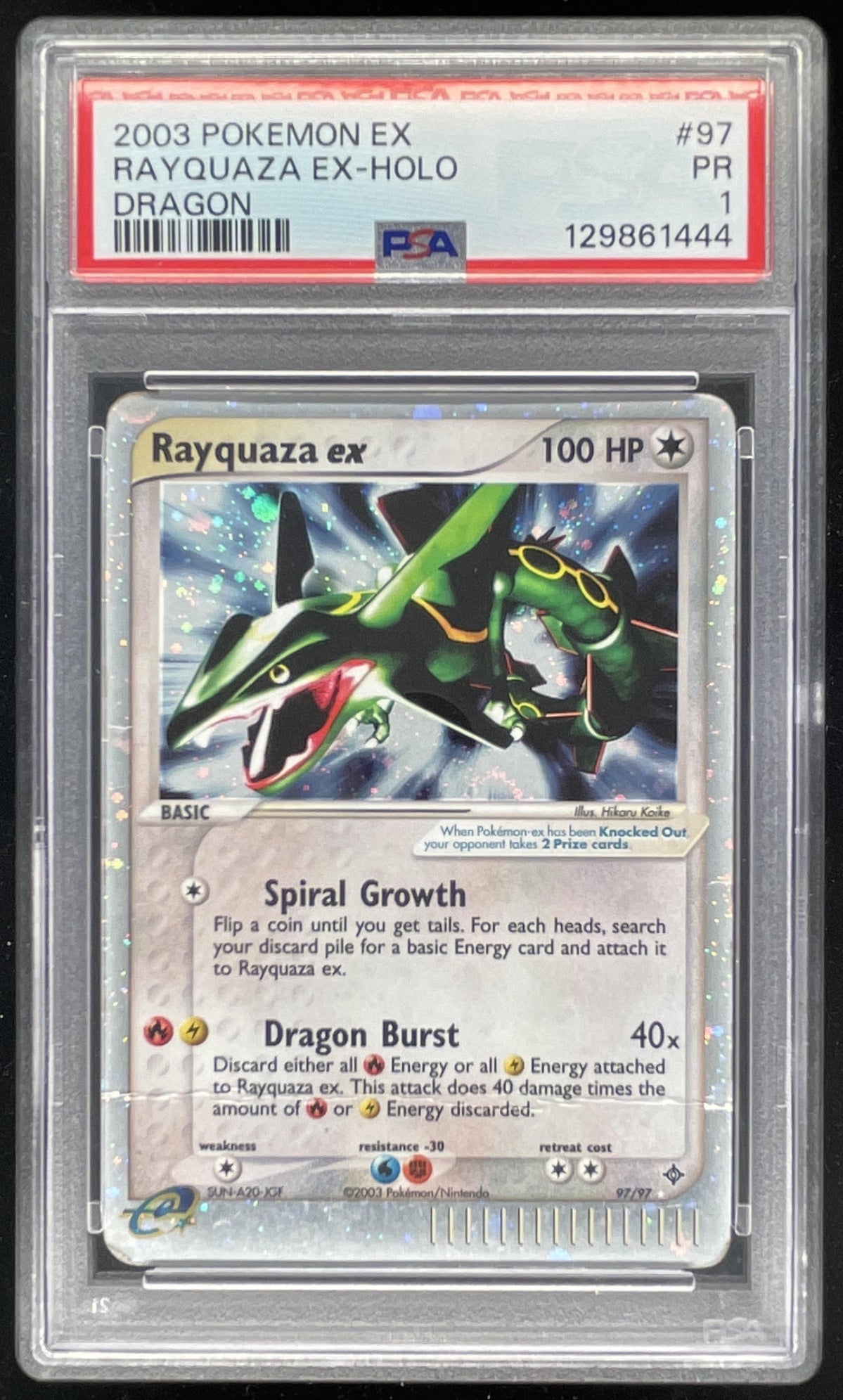 2003 Pokemon EX Dragon #97/97 Rayquaza ex Holo PSA 1 – Burbank Cards