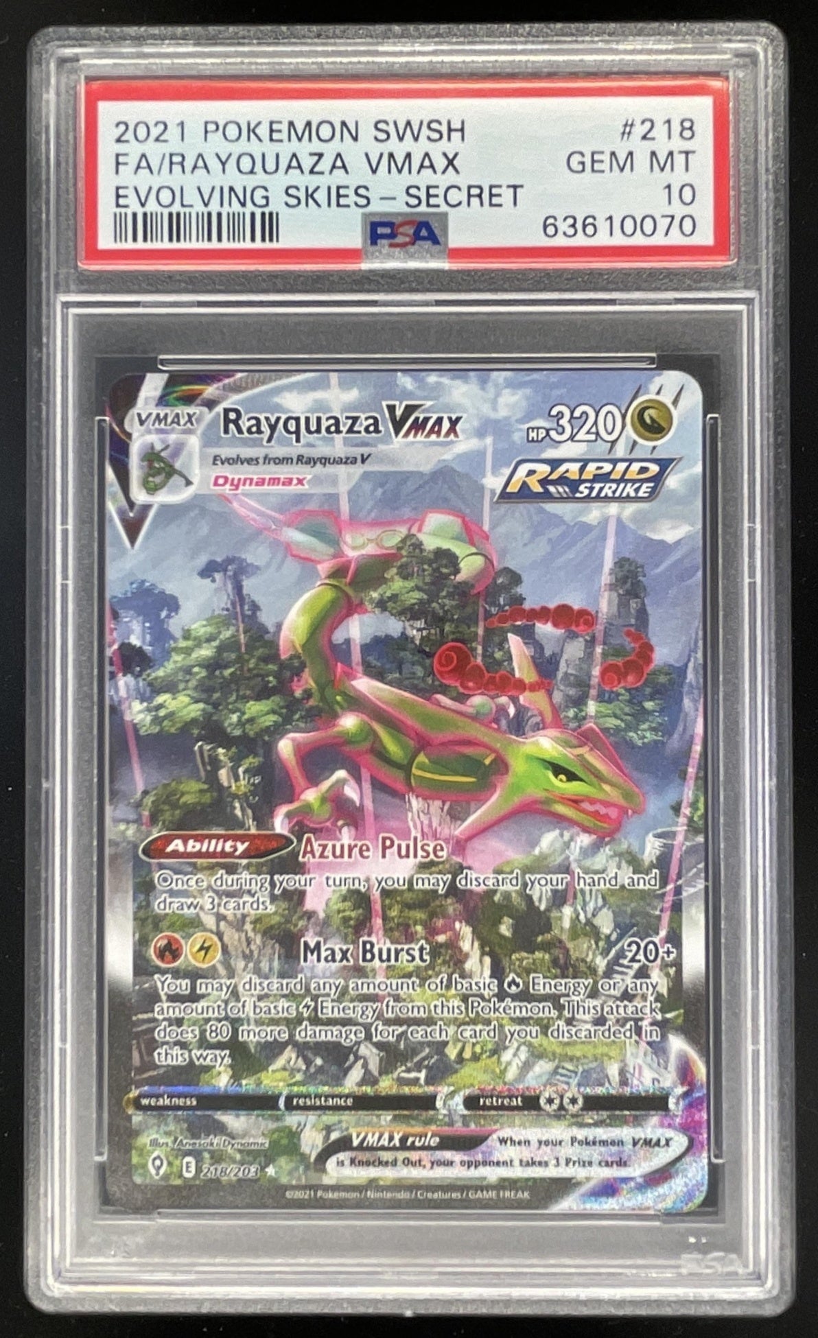 2021 Pokemon Sword & Shield Evolving Skies #218/203 Rayquaza VMAX