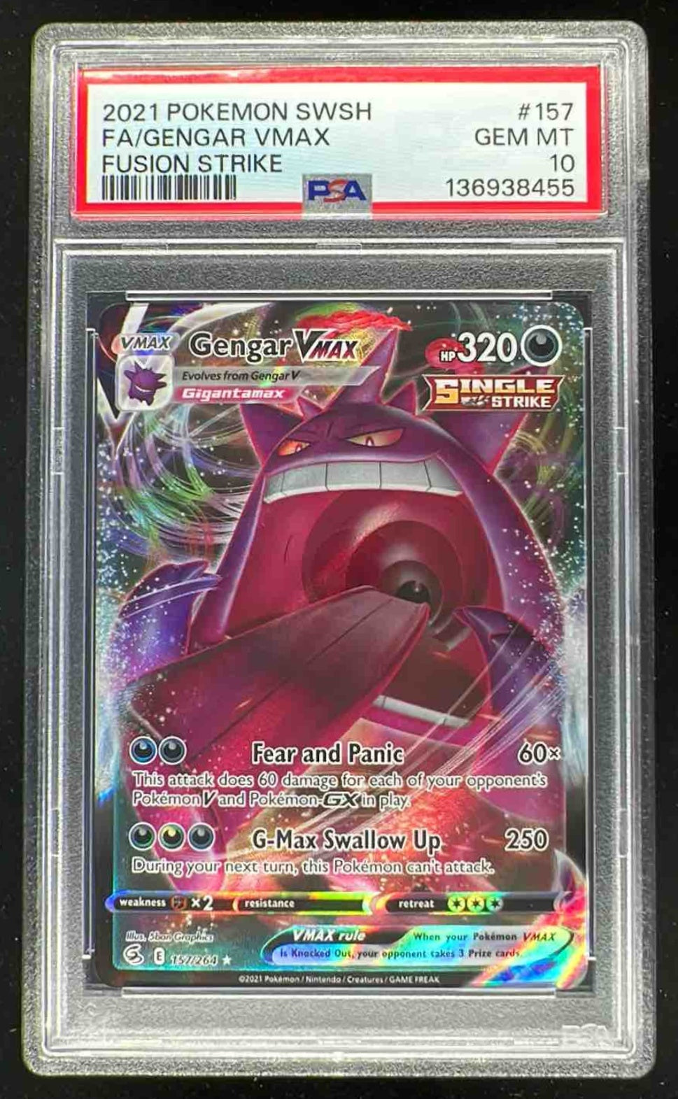 2021 Pokemon Sword & Shield Fusion Strike #157/264 Gengar VM PSA