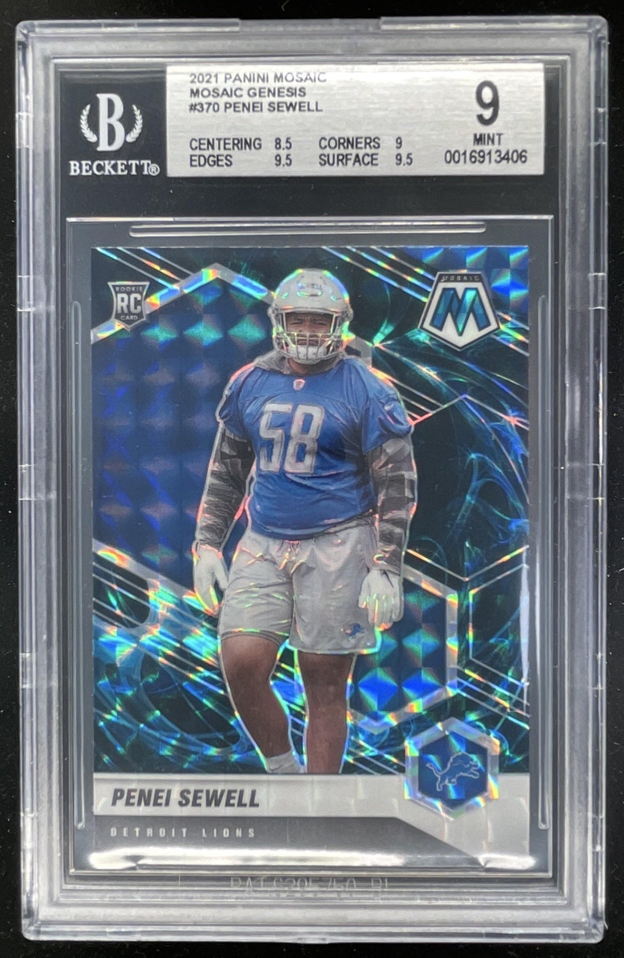 2021 Panini Mosaic Prizm Genesis #370 Penei Sewell RC BGS 9