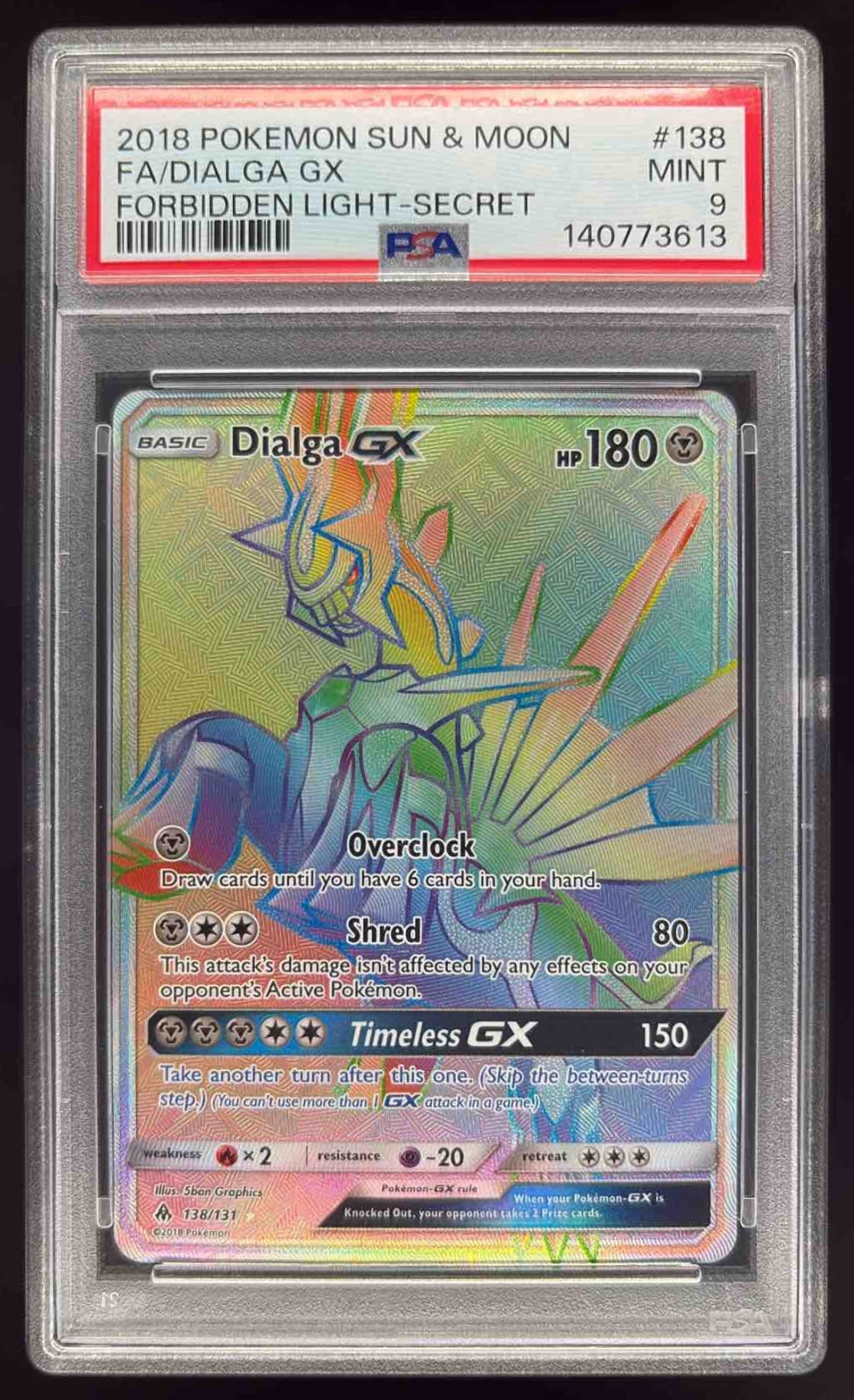 2018 Pokemon Sun & Moon Forbidden Light #138/131 Dialga PSA 9