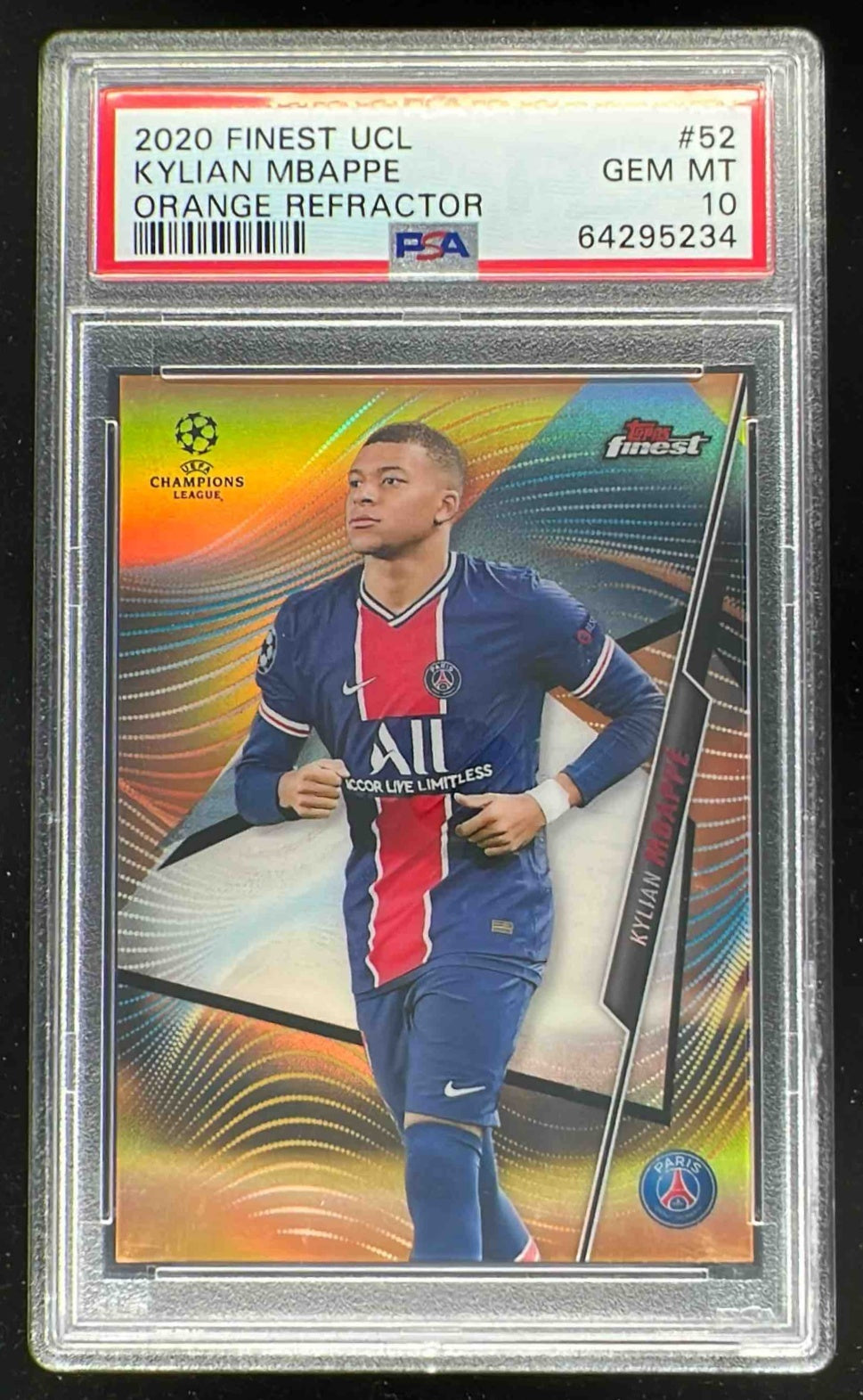 2020 Finest UCL Orange Refractor #52 Kylian Mbappe /25 PSA 10