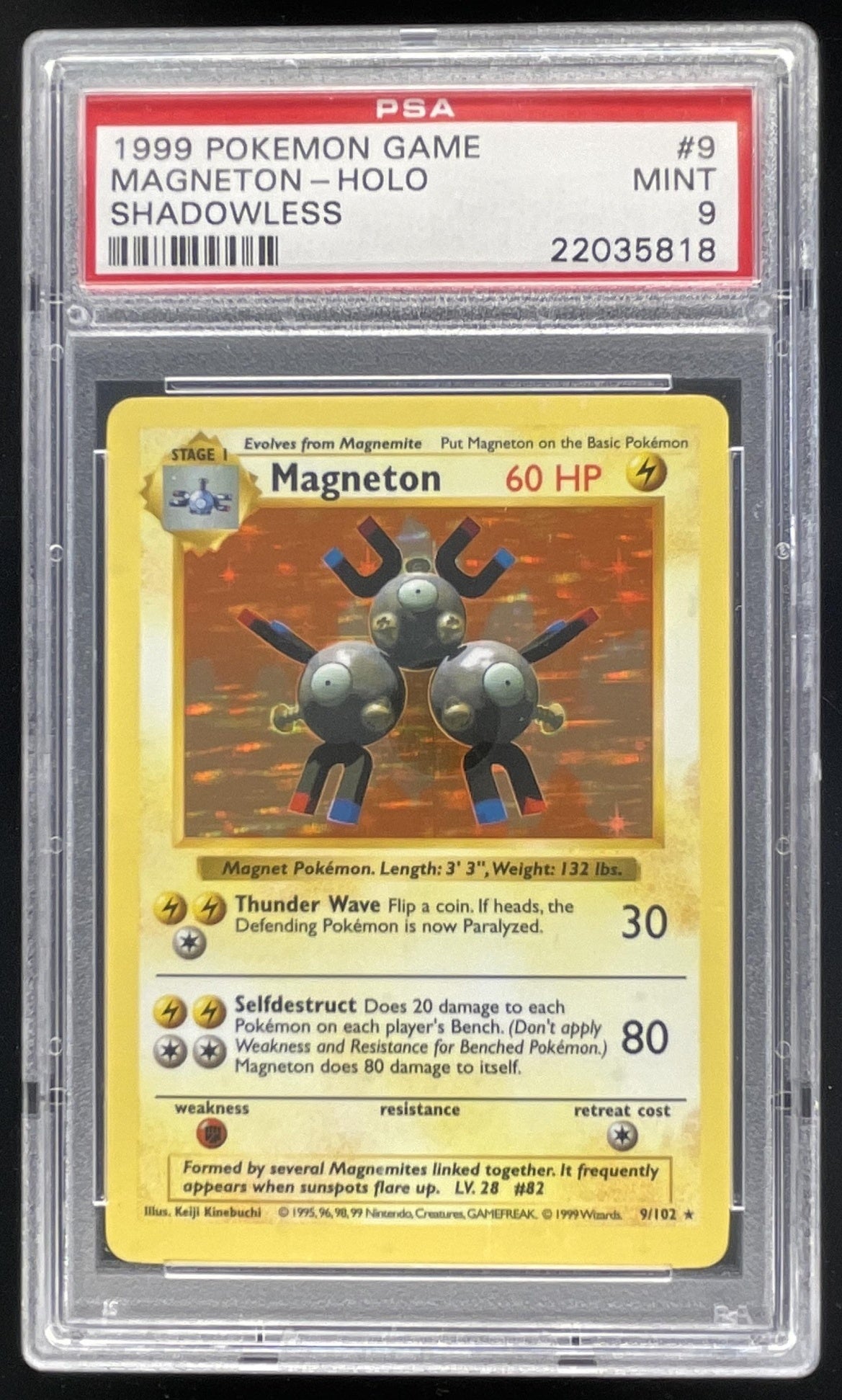 1999 Pokemon Shadowless Set #9/102 Magneton Holo PSA 9 – Burbank Cards