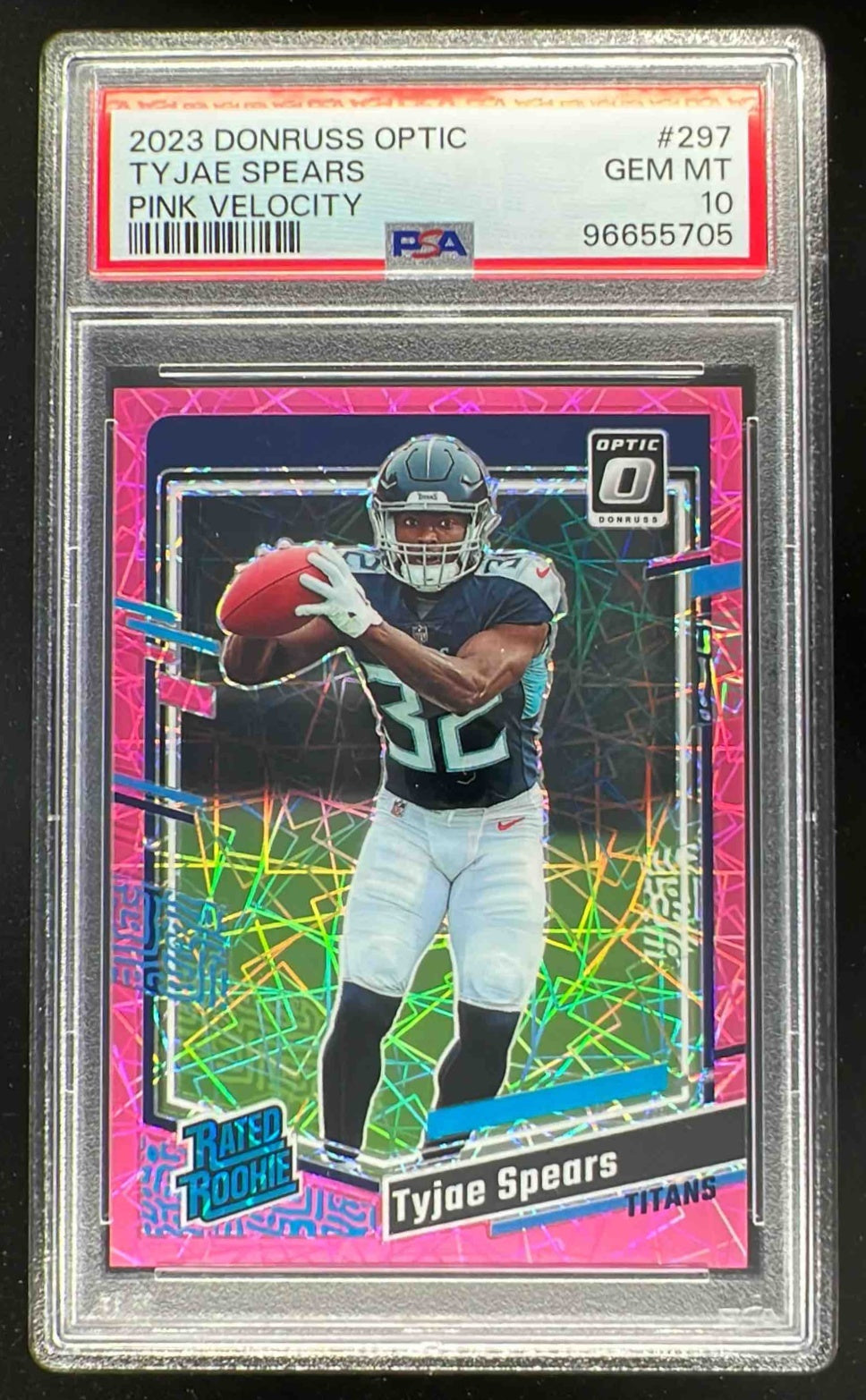 2023 Donruss Optic Pink Velocity Prizm #297 Tyjae Spears RC Rookie