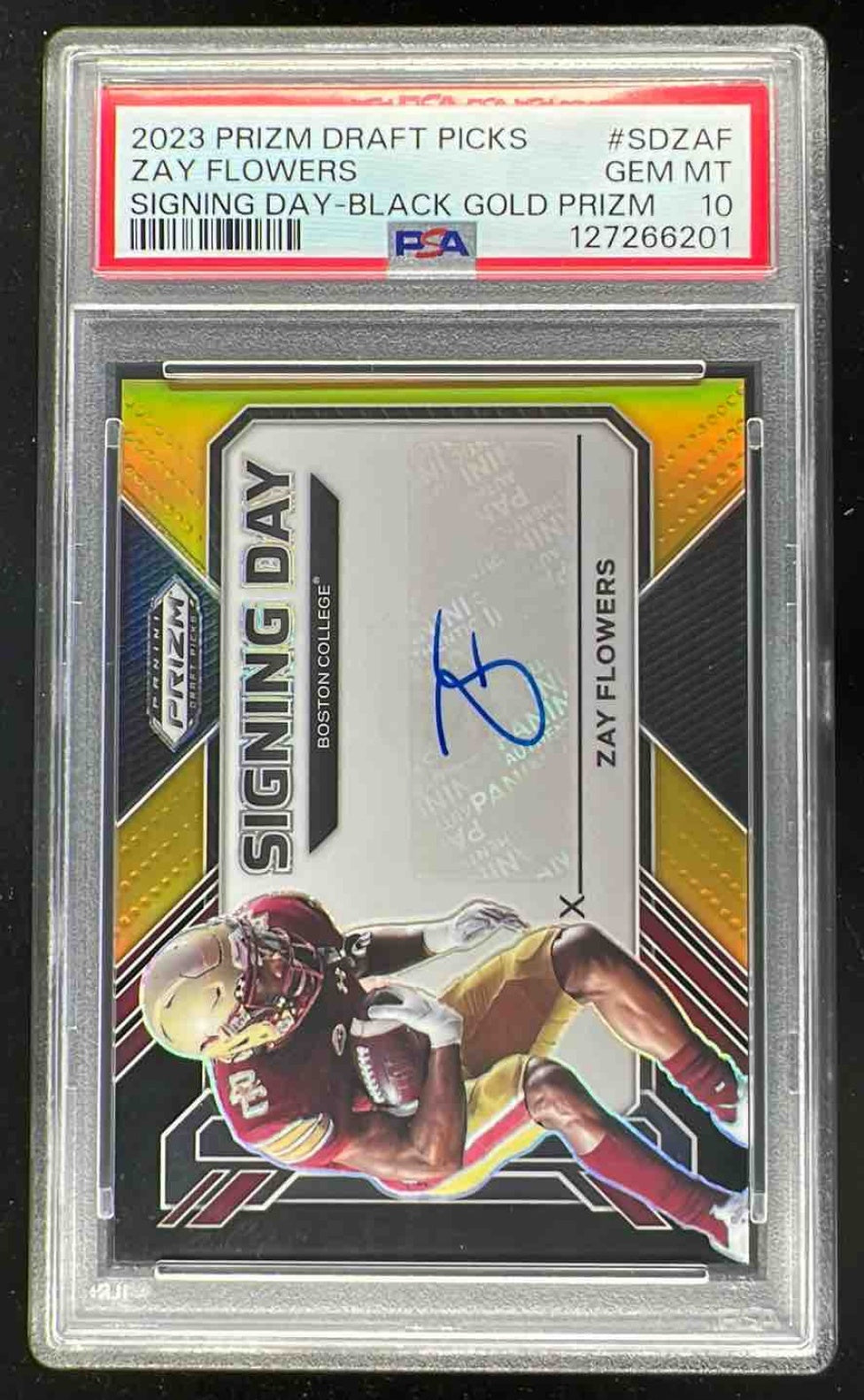 2023 Panini Prizm Draft Signing Day Black Gold Zay Flowers RC Auto