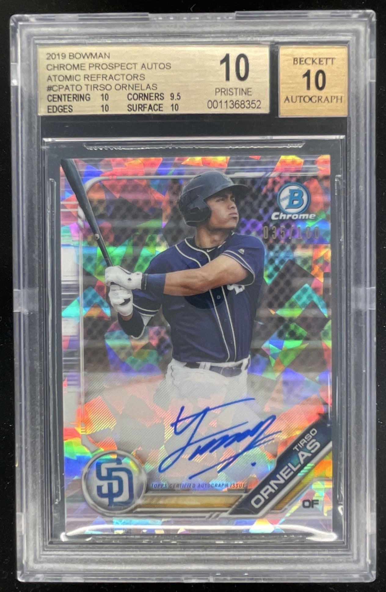 2019 Bowman Chrome Prospect Atomic #CPA-TO Tirso Ornelas Auto /100