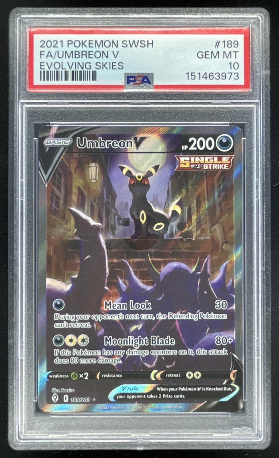 2021 Pokemon Sword & Shield Evolving Skies #189/203 Umbreon V Full