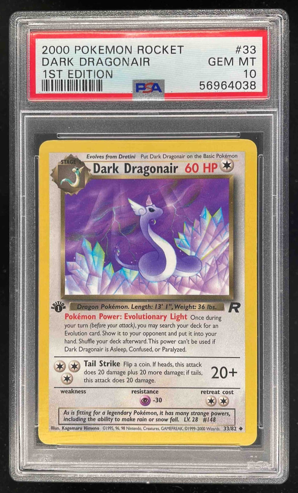 2000 Pokemon Team Rocket First Edition #33/82 Dark Dragonair PSA