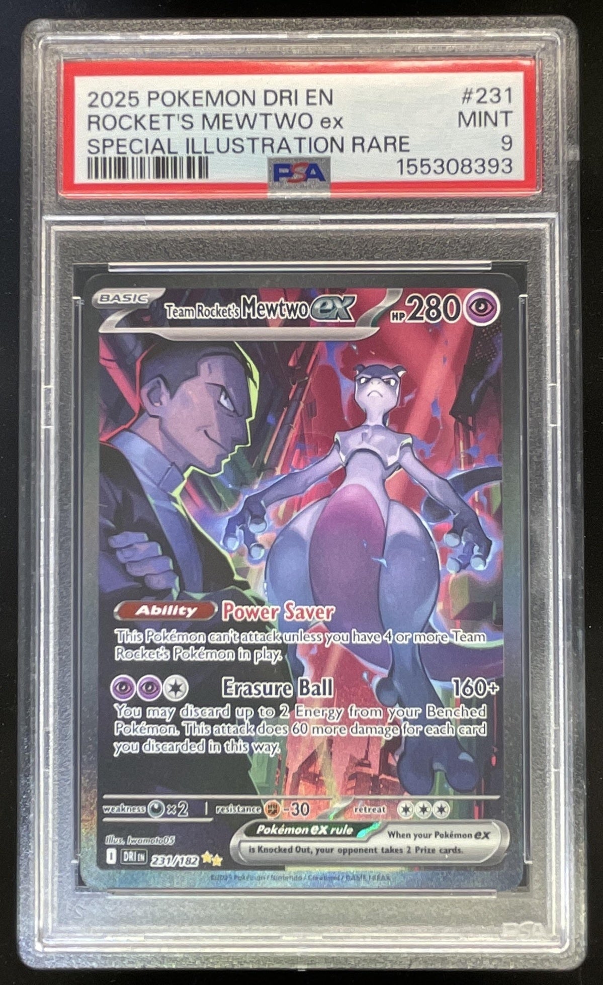 2025 Pokemon Destined Rivals #231/182 Team Rocket's Mewtwo ex PSA