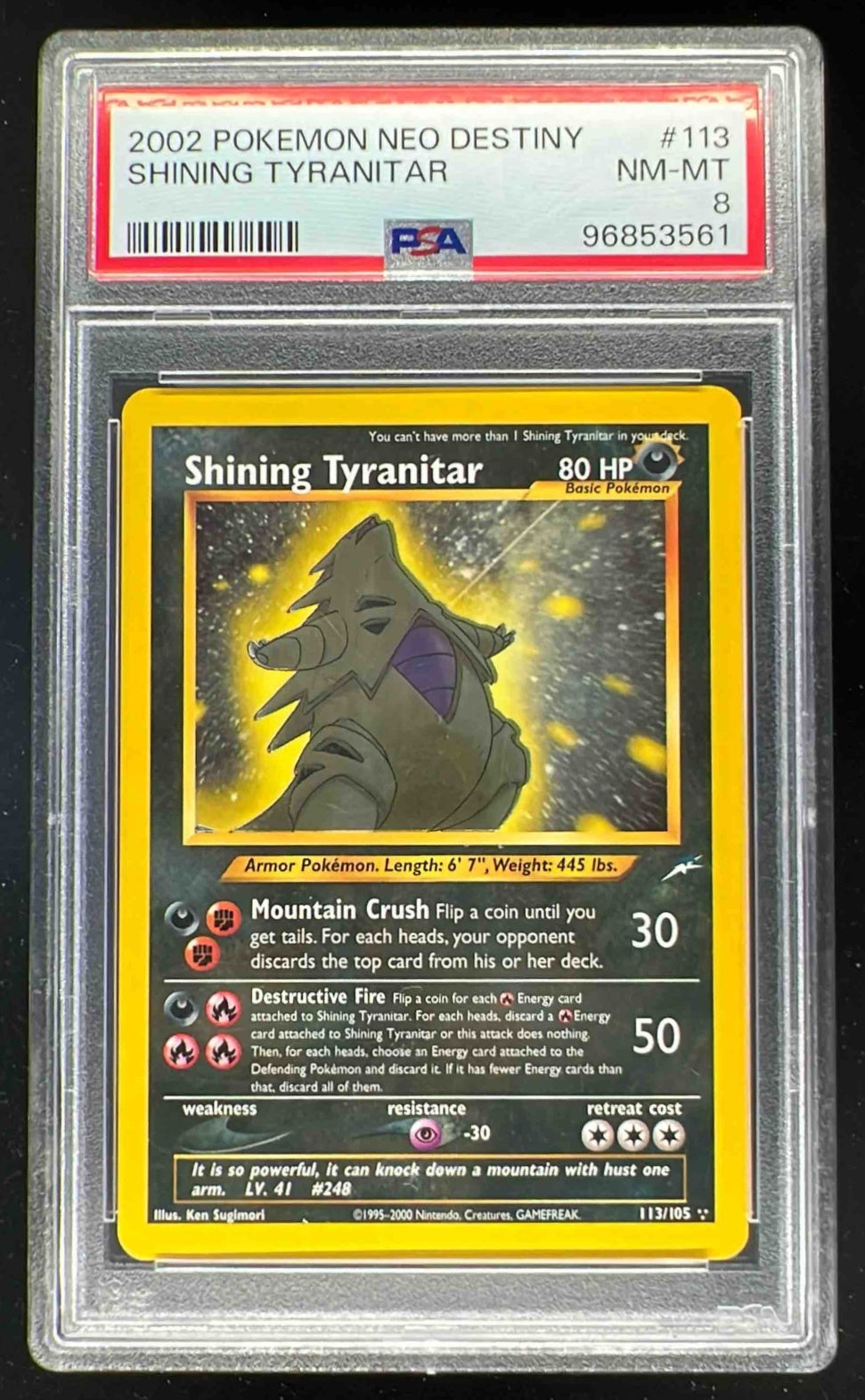 2002 Pokemon Neo Destiny #113/105 Shining Tyranitar Holo PSA 8