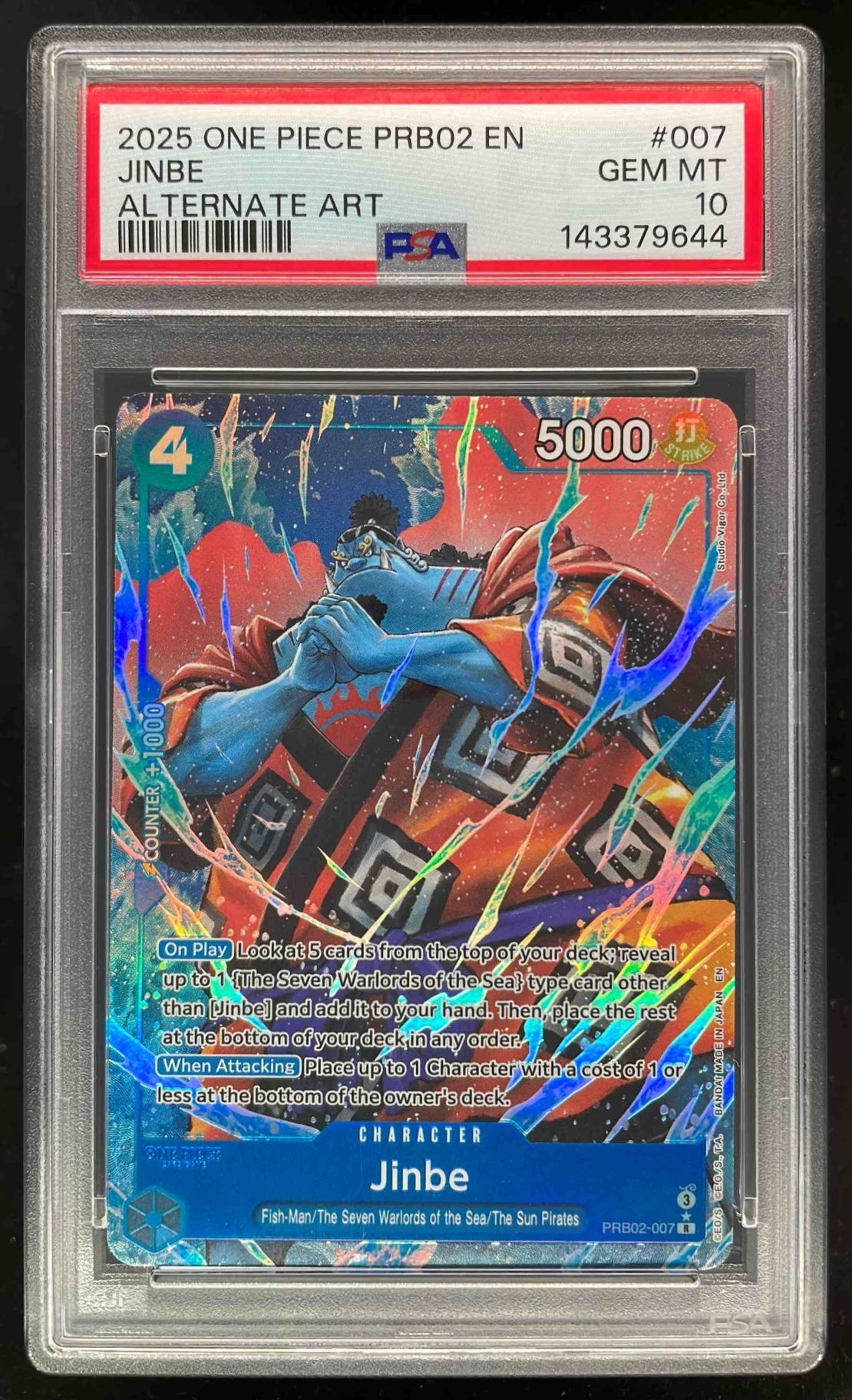2025 One Piece PRB02 EN #007 Jinbe Alternate Art PSA 10 – Burbank