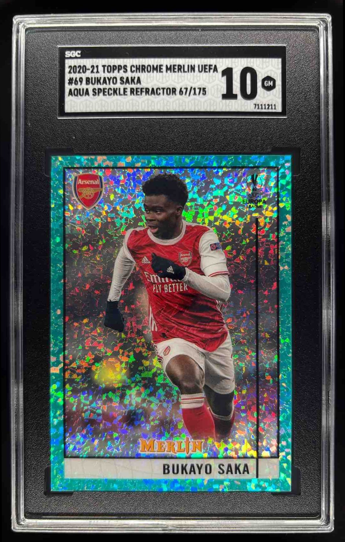 2020-21 Topps Merlin Chrome UEFA Aqua Speckle #69 Bukayo