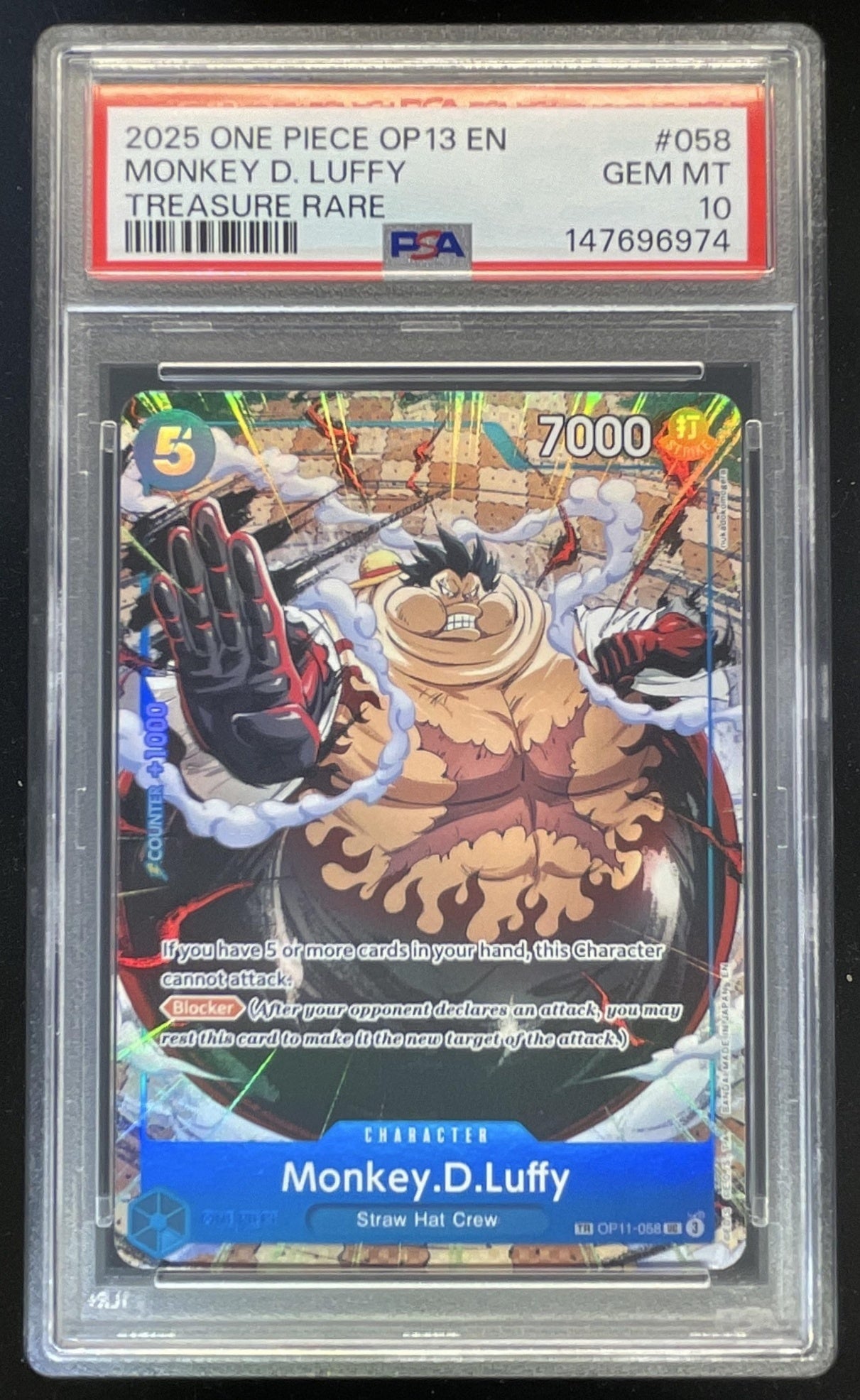 2025 One Piece OP13 EN #058 Monkey D Luffy Treasure Rare PSA 10