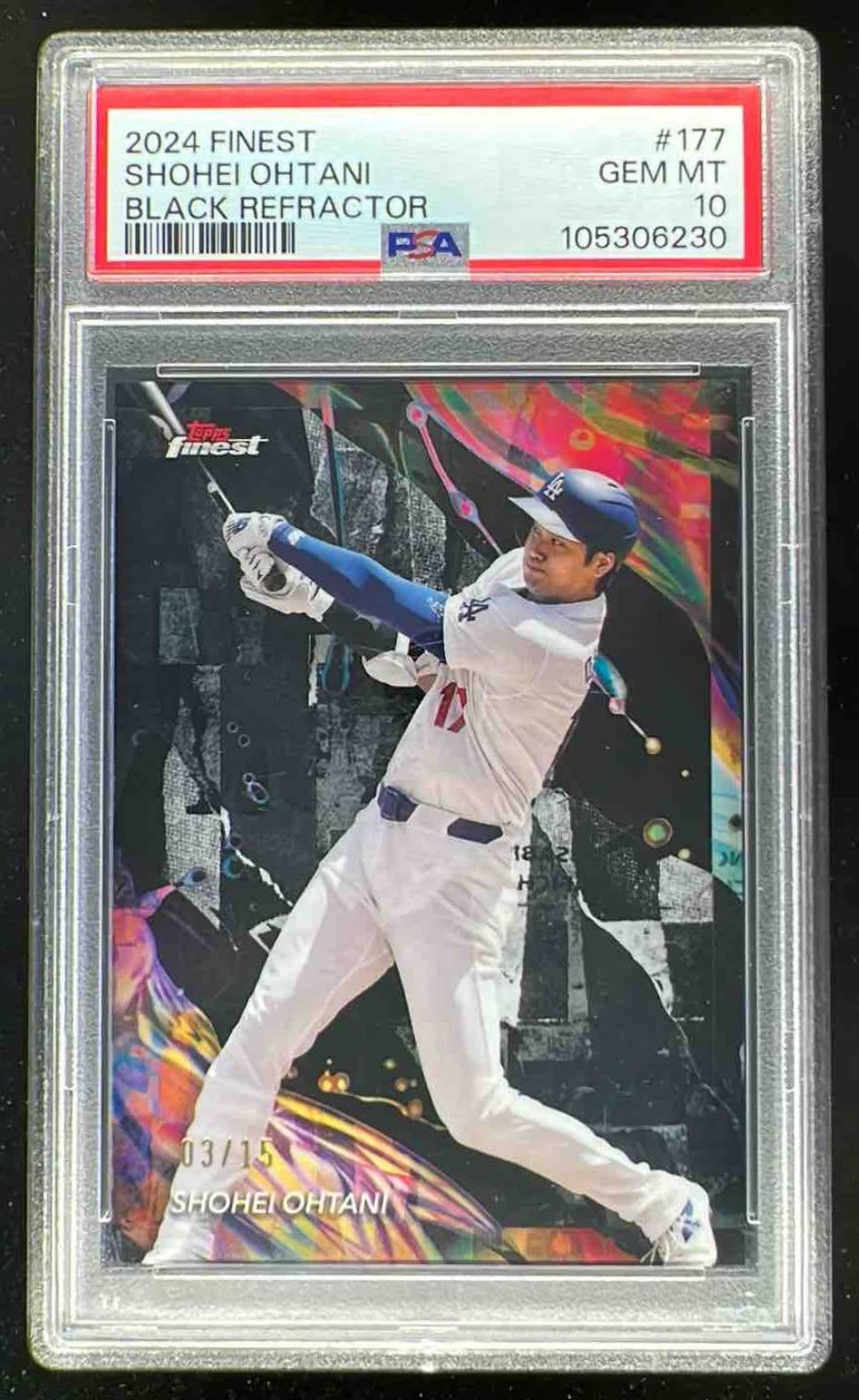 大谷翔平 Finest Shohei Ohtani REFRACTOR /175 2024 Topps Finest Black Refractor #177 Shohei Ohtani /15 PSA 10