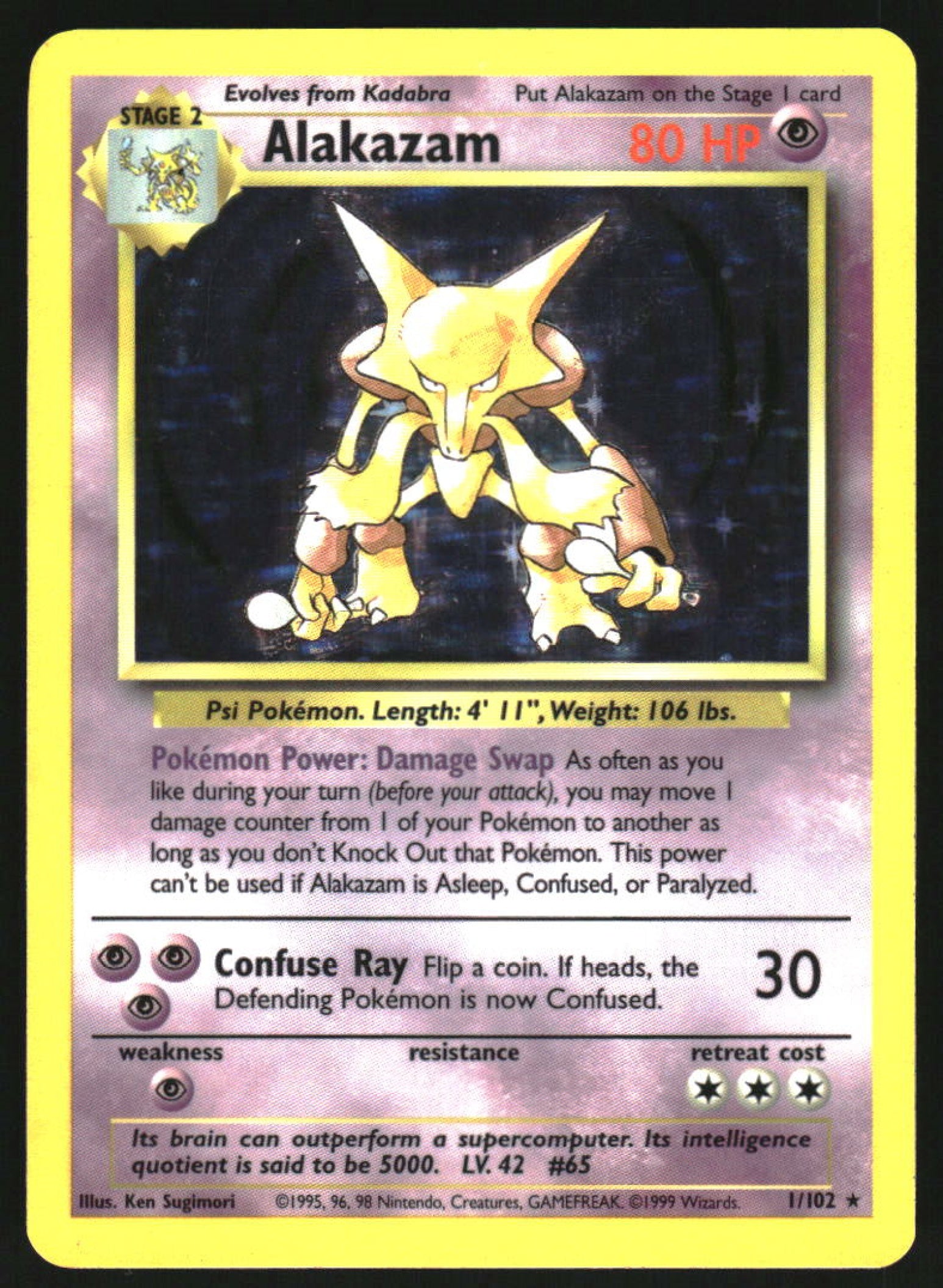 1999 Pokemon Set Unlimited #1/102 Alakazam Rare Holo