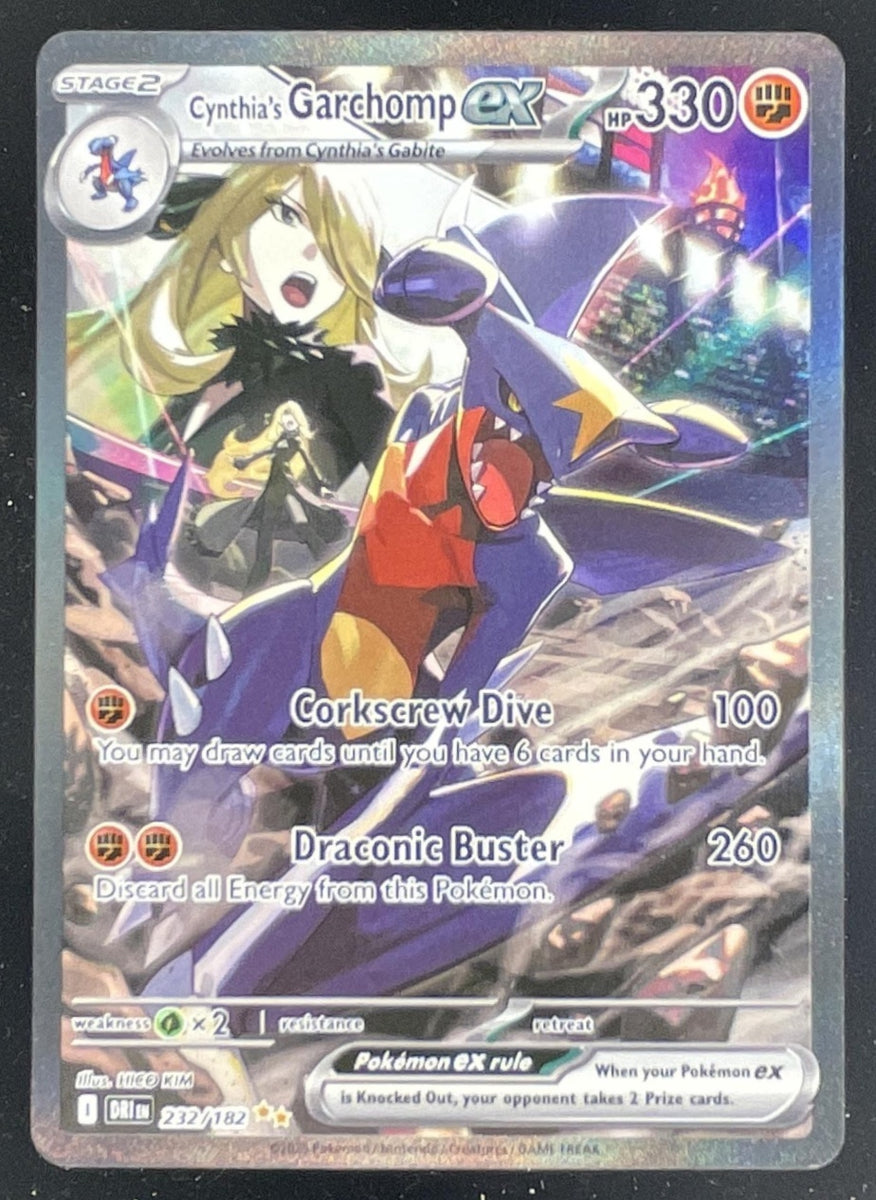pokemon cynthia garchomp card 2025 Destined Rivals #232/182 Cynthia's ex – Burbank Cards Style:Fearless Swashbuckler Art Card NO SKETCH Español N Pokemon Cards Price