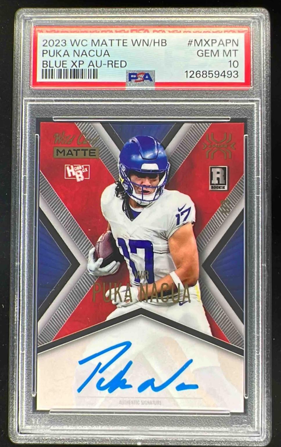 2023 Wild Card Matte Blue XP Autograph Red Puka Nacua Auto /3 PSA