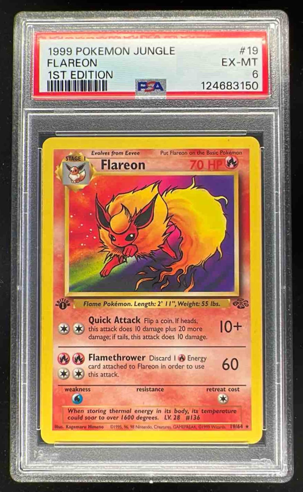 1999 Pokemon Jungle 1st Edition #19/64 Flareon PSA 6 – Burbank Cards