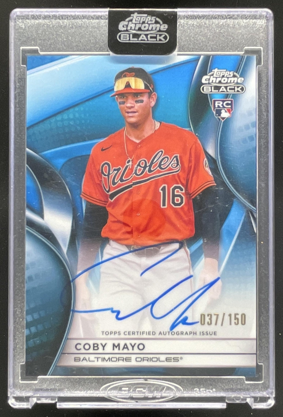 2025 Topps Chrome Black Blue Refractors #CBA-CMA Coby Mayo RC Auto