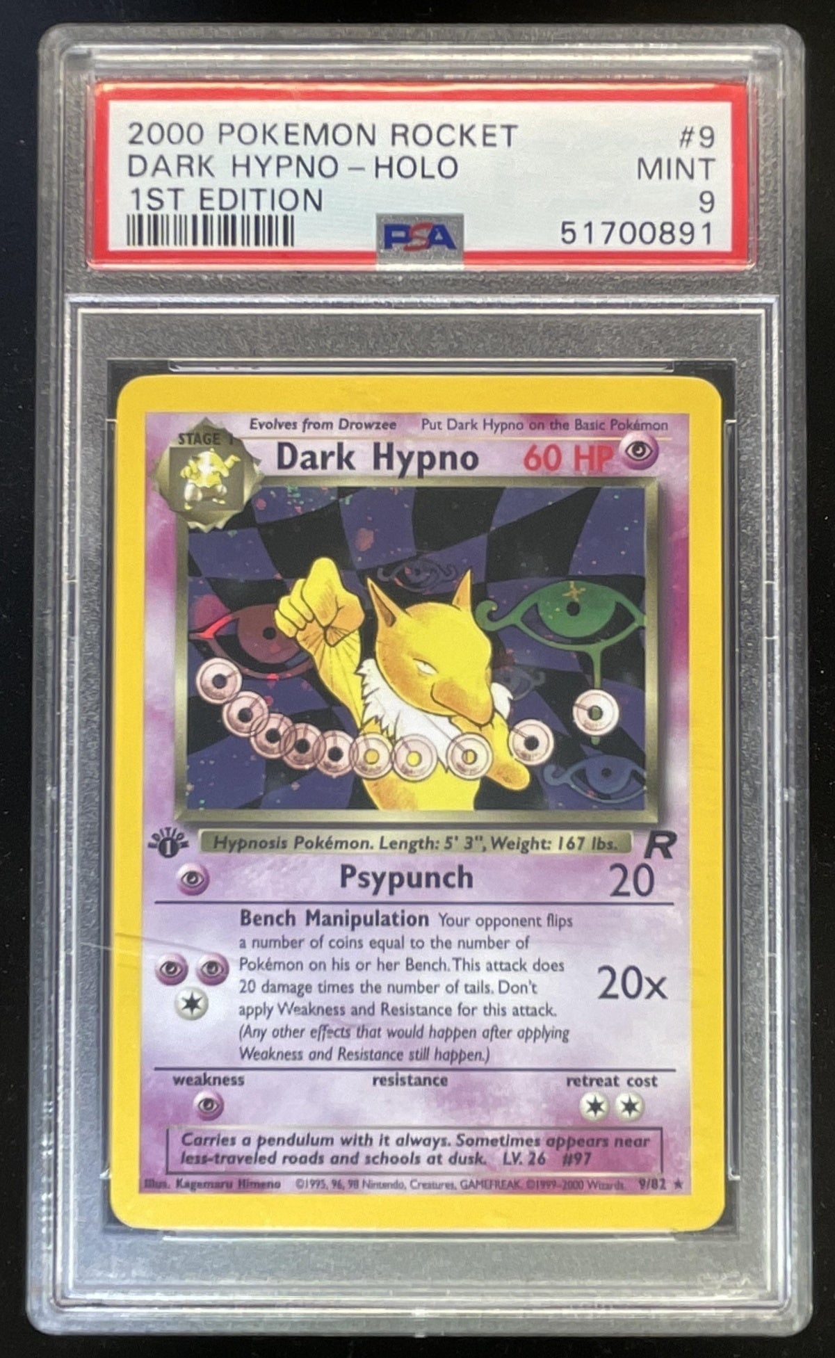 2000 Pokemon Team Rocket First Edition #9/82 Dark Hypno Holo PSA 9