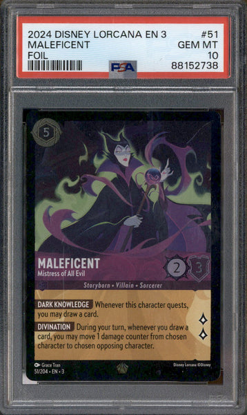 PSA10マレフィセント Foil 2024 Disney Lorcana EN 3 #51 Maleficent Foil PSA 10