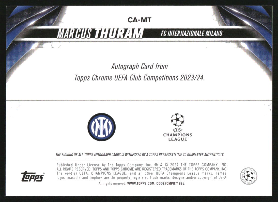 2023-24 Topps Chrome Autographs Blue Refractors Marcus Thuram Auto
