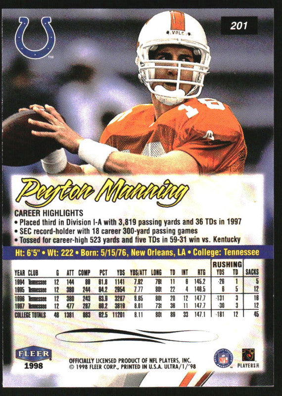 1998 ULTRA PEYTON MANNING ROOKIE 【公式通販】