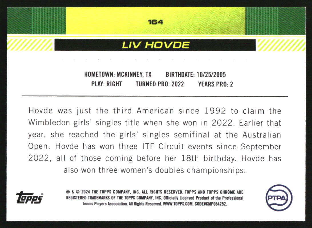 2024 Topps Chrome Tennis Pineapple Refractors #164 Liv Hovde /77