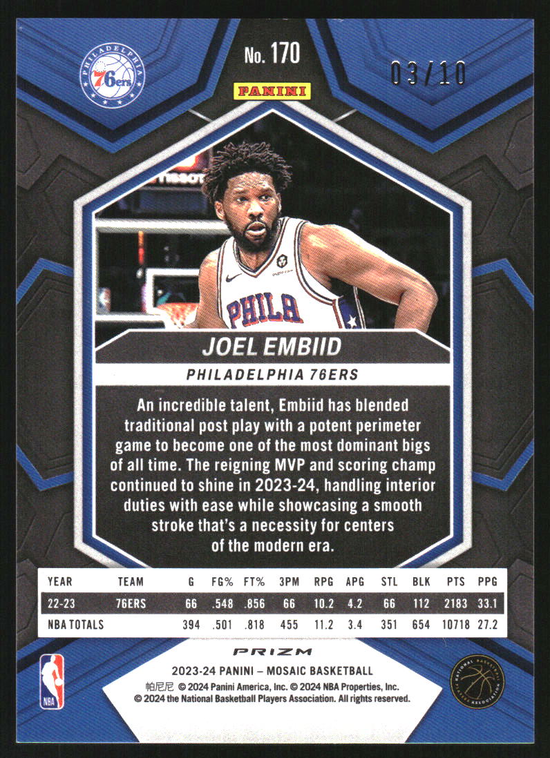 2023-24 Panini Mosaic Mosaic Green Fluorescent #170 Joel Embiid