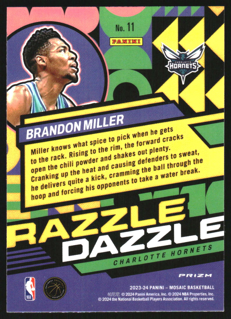 2023-24 Panini Mosaic Razzle Dazzle #11 Brandon Miller RC Rookie