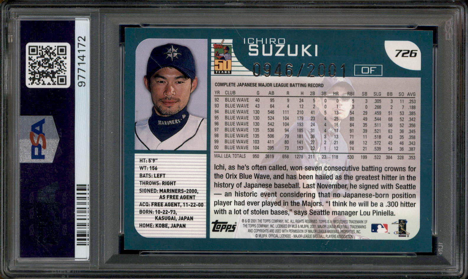 2001 Ichiro Suzuki cheapest Topps Card #726