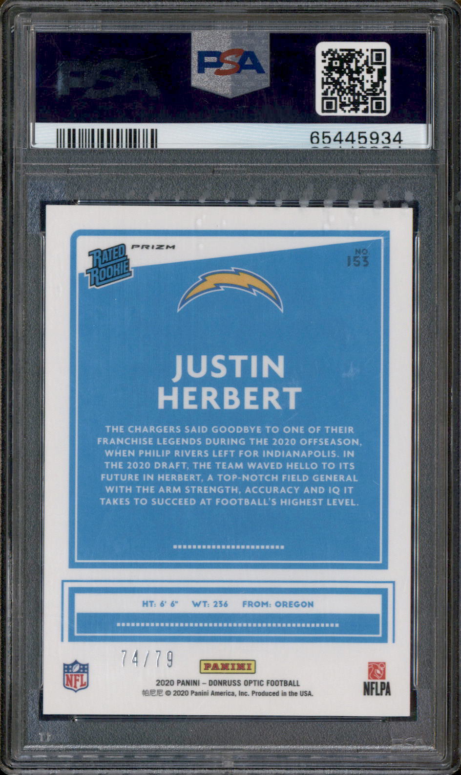 2020 Panini NFL Donruss Optic Justin Herbert cheapest Pink PSA 9