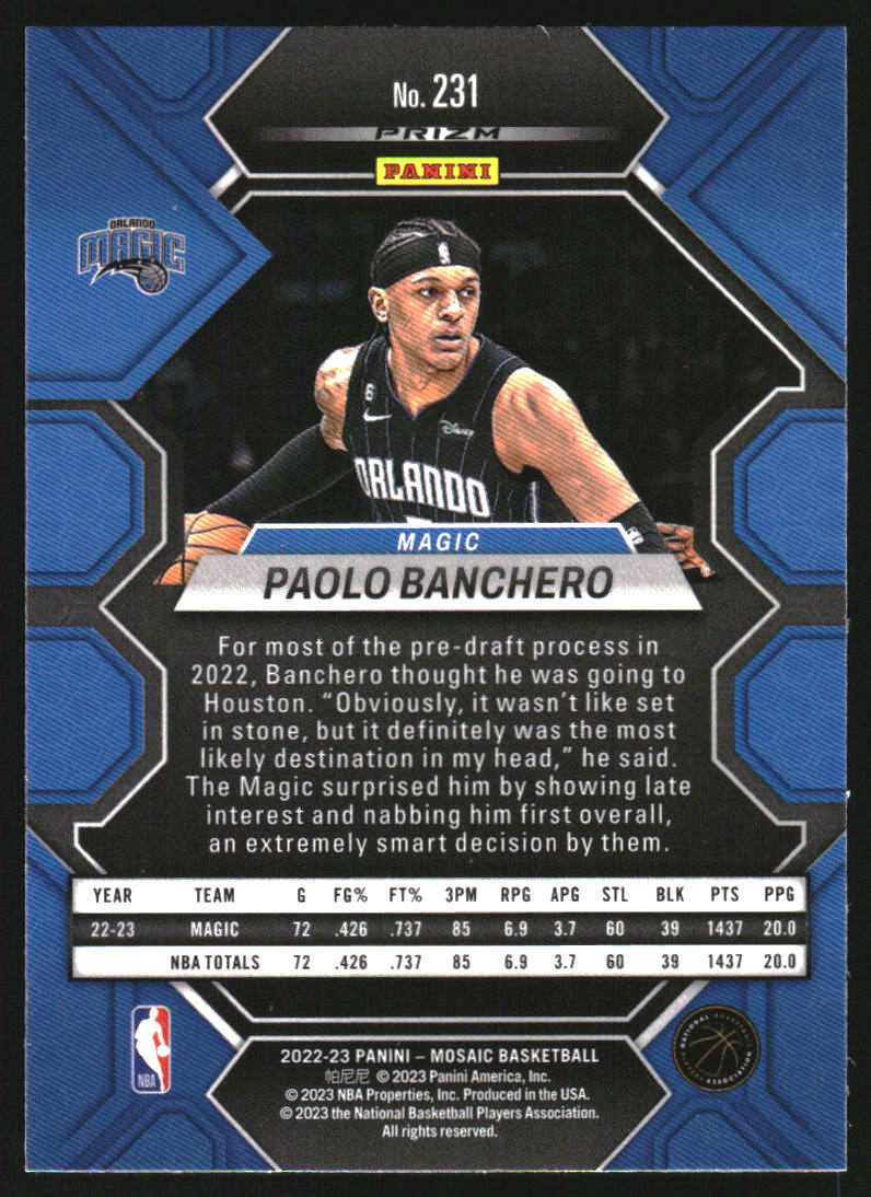 2022-23 Panini Mosaic Silver #231 Paolo Banchero RC Rookie
