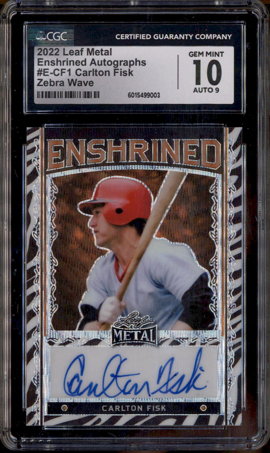 2022 Leaf Metal Enshrined Autograph Zebra Wave Carlton Fisk Auto 1 