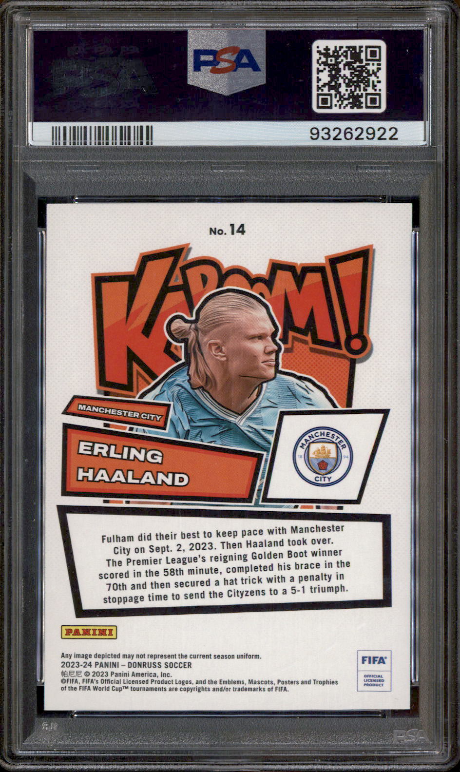 2023 Panini Donruss FIFA Kaboom! #14 Erling Haaland PSA 10 