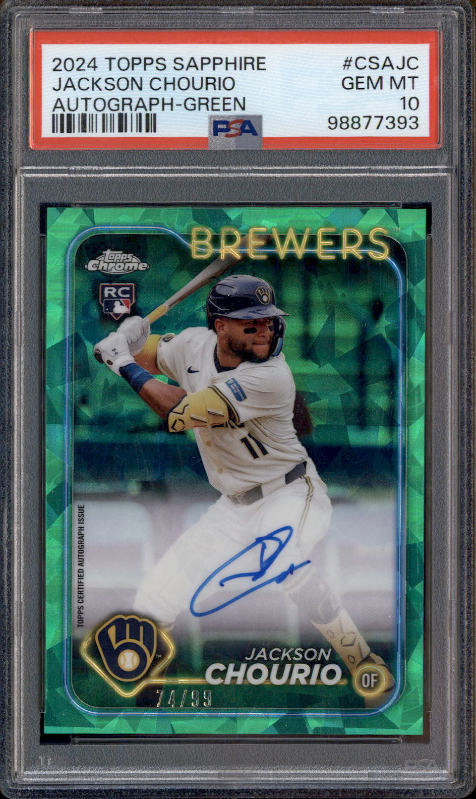 2024 Topps Chrome Sapphire Rookie Auto Green Jackson Chourio RC 