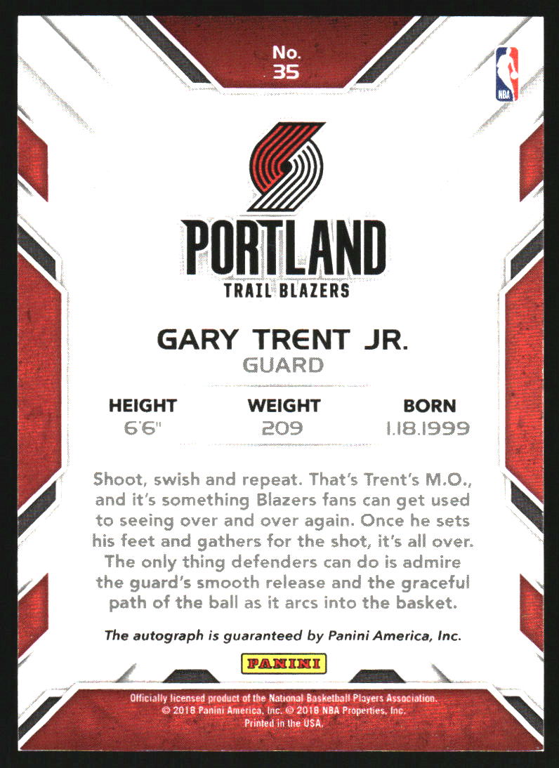 2018 Panini Autograph #35 Gary Trent Jr Auto – Burbank Cards