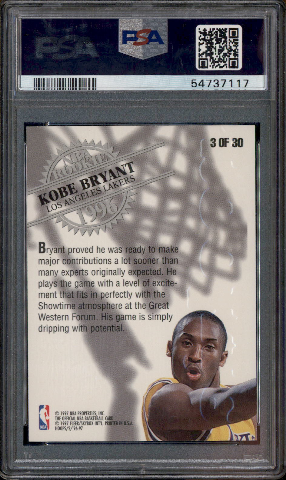 1996 Hoops Rookie #3 Kobe Bryant RC PSA 9 – Burbank Cards