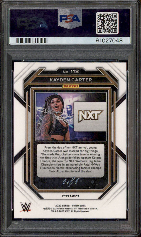 2023 Panini Prizm WWE Black Prizm #118 Kayden Carter 1/1 PSA 2023 Panini Prizm WWE Black Prizm #118 Kayden Carter 1/1 PSA