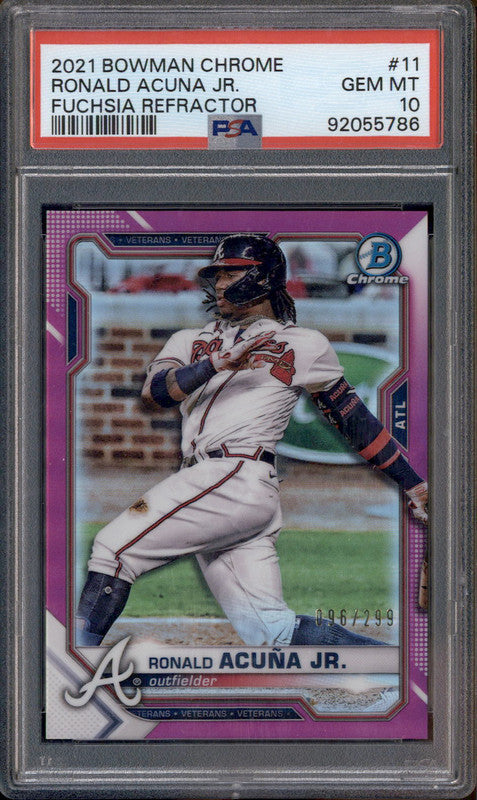 2021 Bowman Chrome Fuchsia Refractor #11 Ronald Acuna Jr